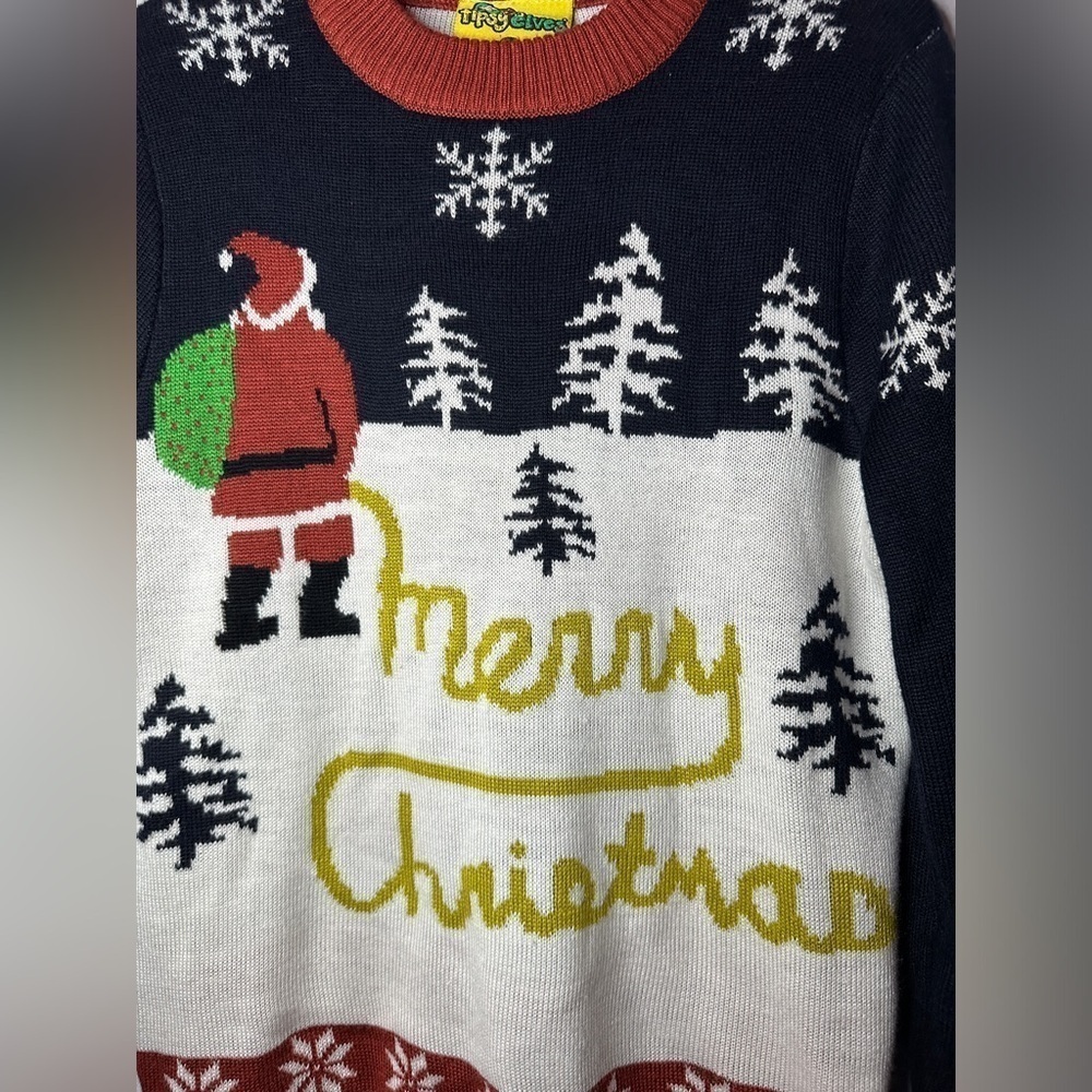 Tipsy Elves Merry Christmas Crew Neck Pullover Sweater Men’s Medium - Picture 2 of 11